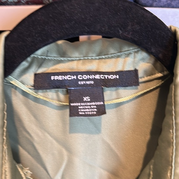 French Connection olive long roll tab sleeve belted elastic waist dress XS NWT - Picture 2 of 3